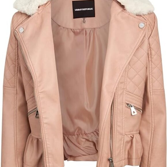 URBAN REPUBLIC Girls Leather Jacket - Faux Leather Full Zip Motorcycle Jacket - Picture 3 of 4